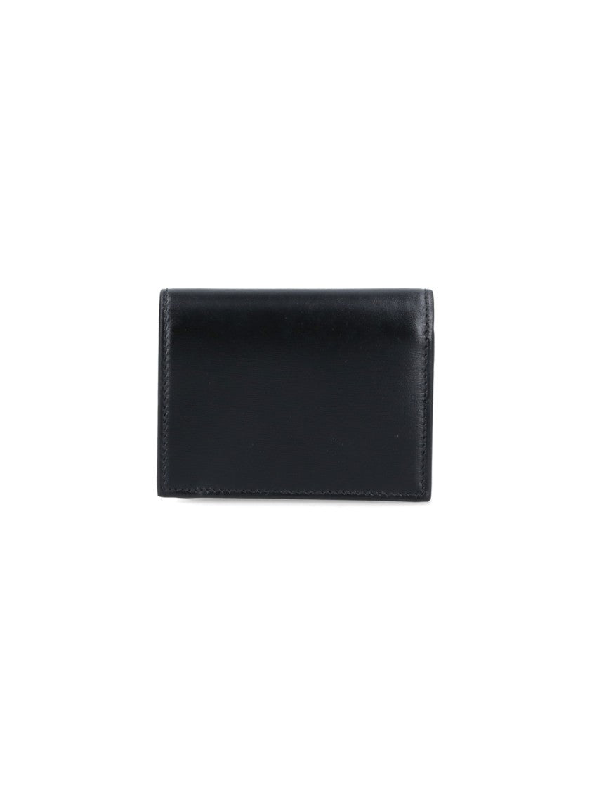 Ferragamo Compact Black Wallet With Gold-Tone Clasp