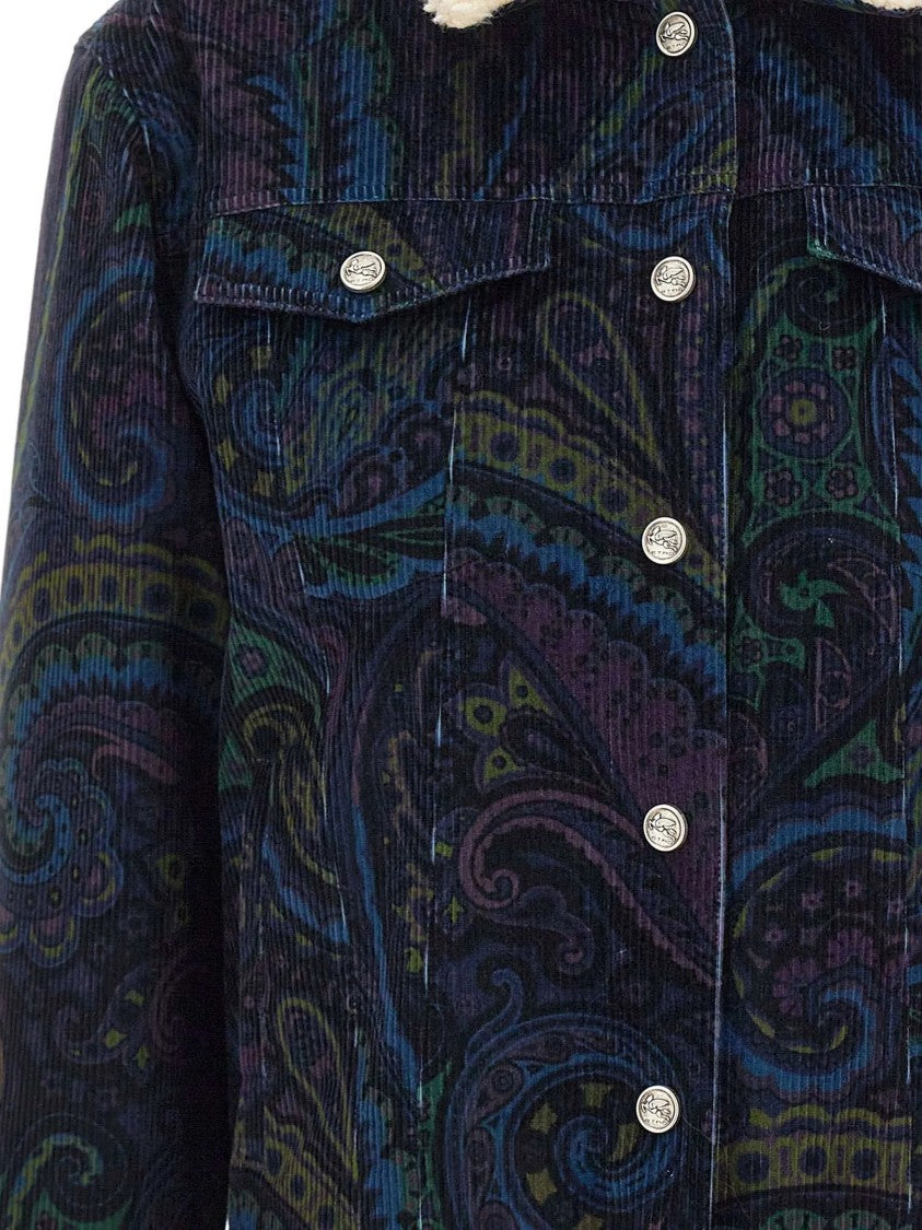 Etro Cropped Paisley Pattern Corduroy Sherpa Jacket