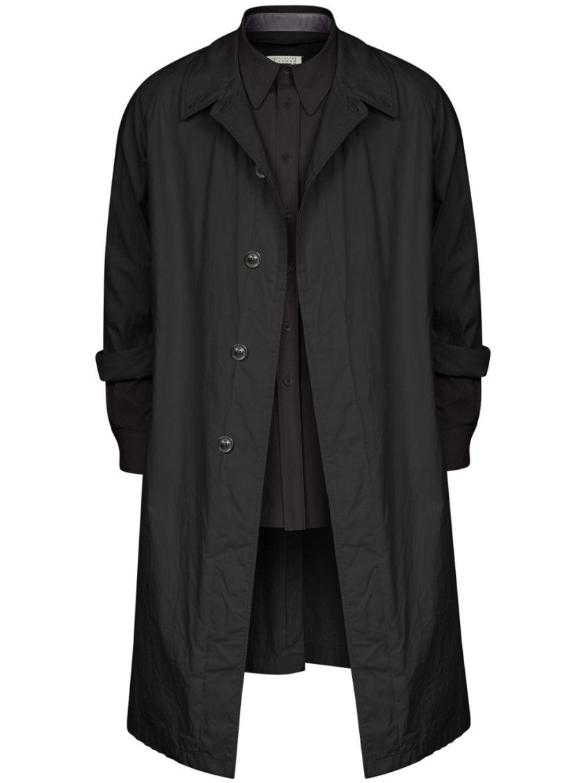 Maison Margiela Black Cotton Trench Coat With Double Collar