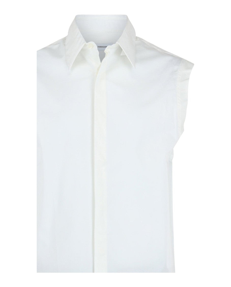 Ferragamo Raw Cut Sleeveless Tuxedo Shirt