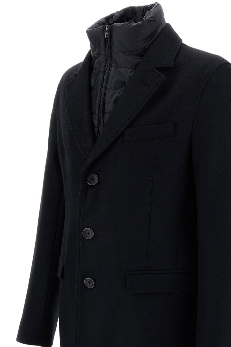 Herno Black Tailored Wool Twill Padded Bib Coat