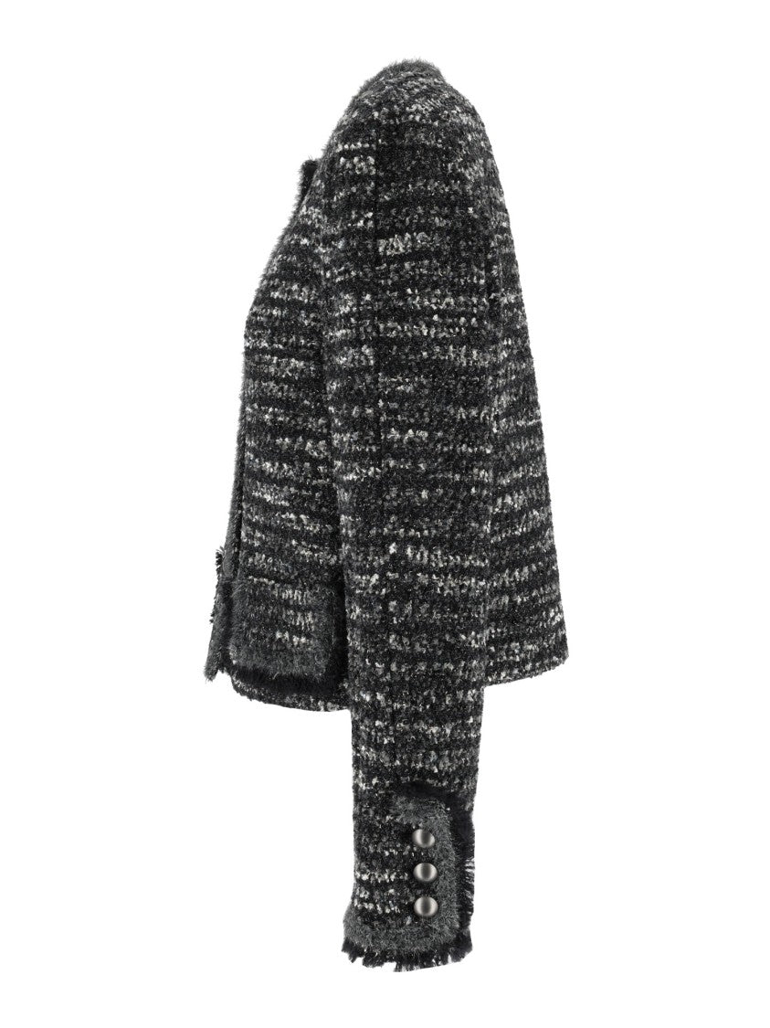 Emporio Armani Cropped Textured Fringed Blazer