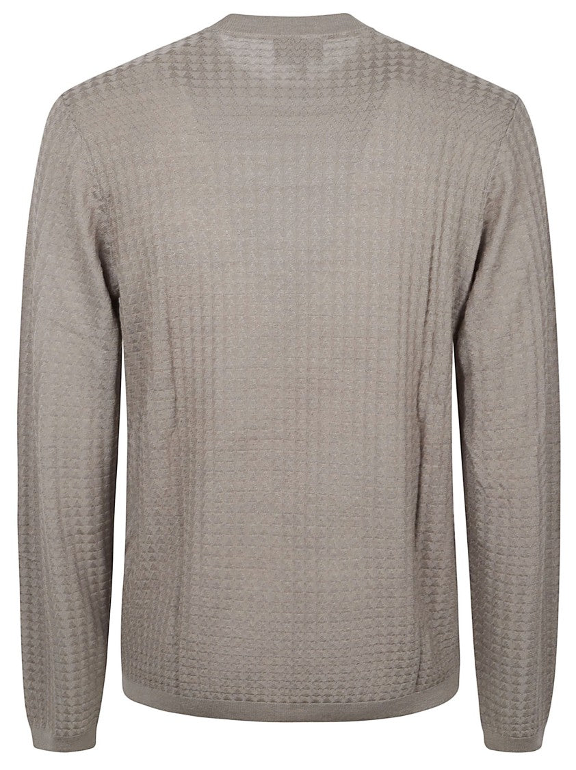 Emporio Armani Textured Neutral Sweater With Classic Crew Neckline