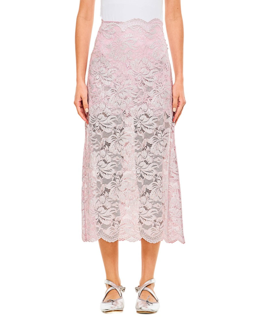 Rabanne Mid-Length Raw Cut Lace Skirt With Side Buttons