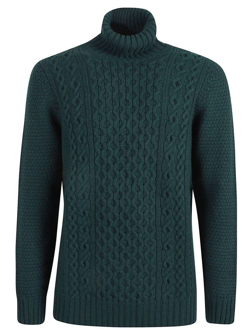 Drumohr Intricately Knitted Turtleneck Sweater In Rich Green