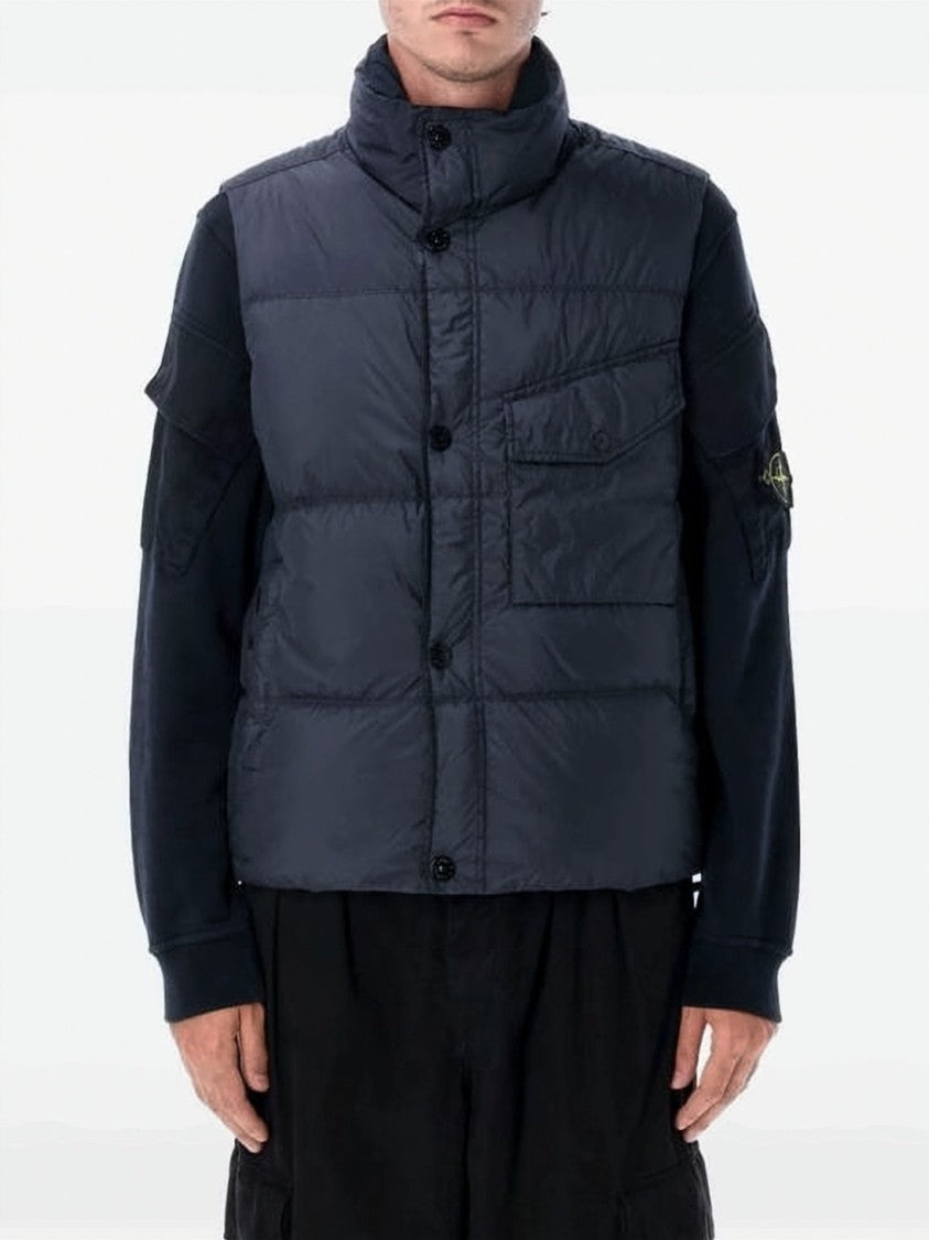 Stone Island Quilted Padded Vest With High Collar And Flap Pockets