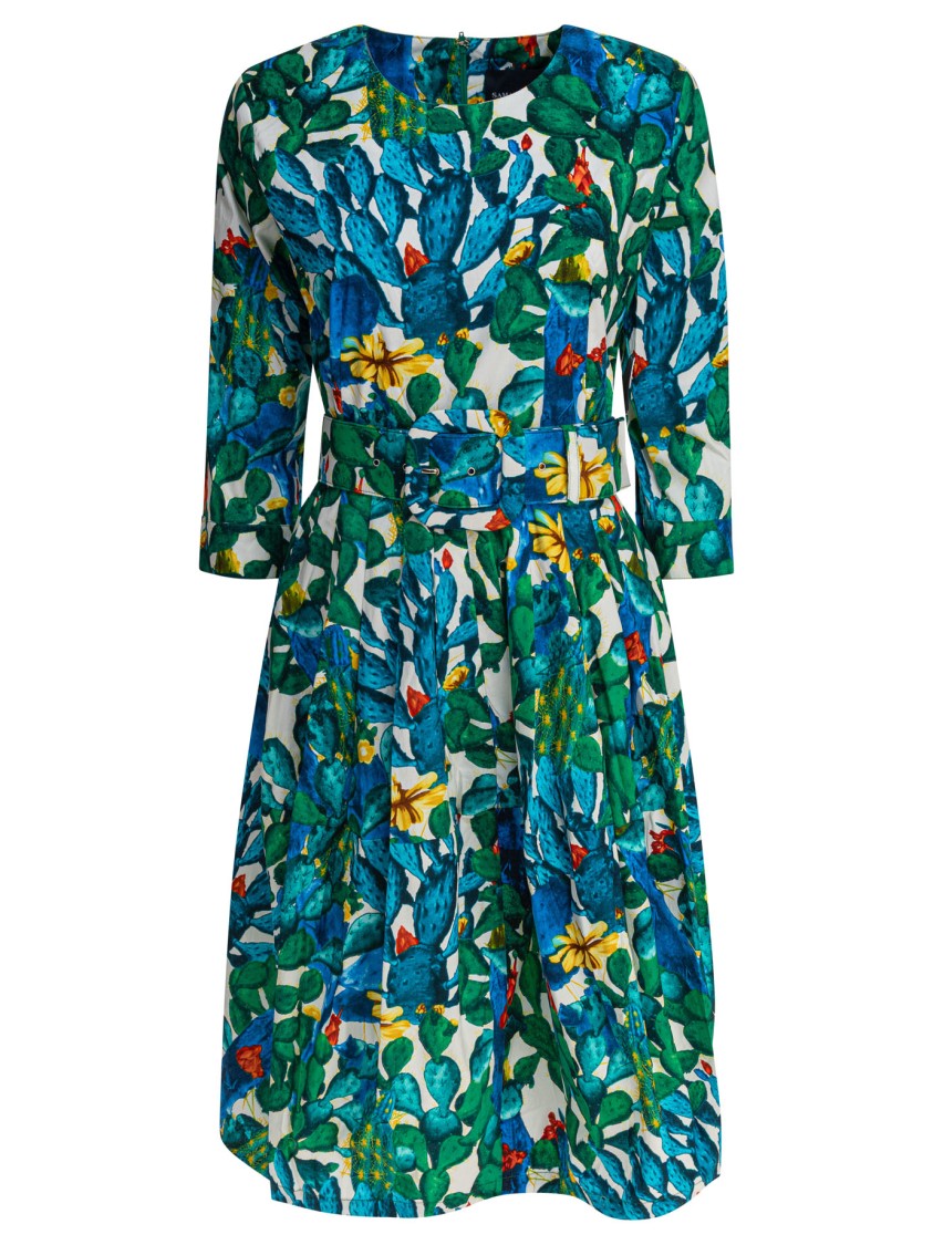Samantha Sung Botanical Print Dress With Belted Waist