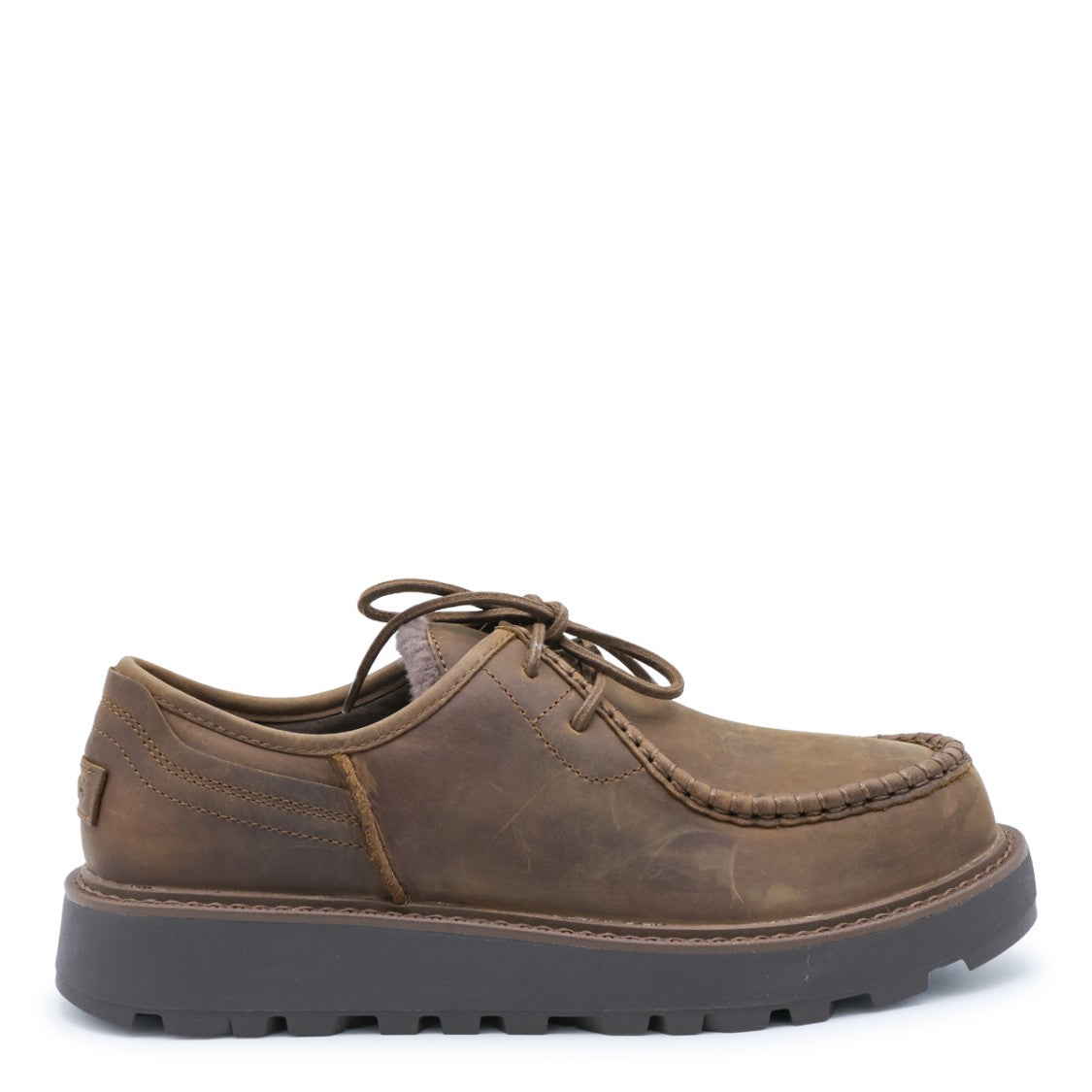 Ugg Brown Leather Moccasin Stitching Shoes