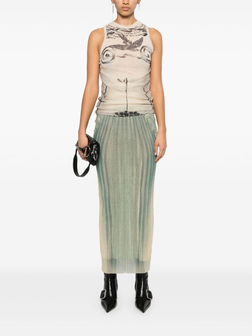 Jean Paul Gaultier Spiral Printed Mesh Long Skirt