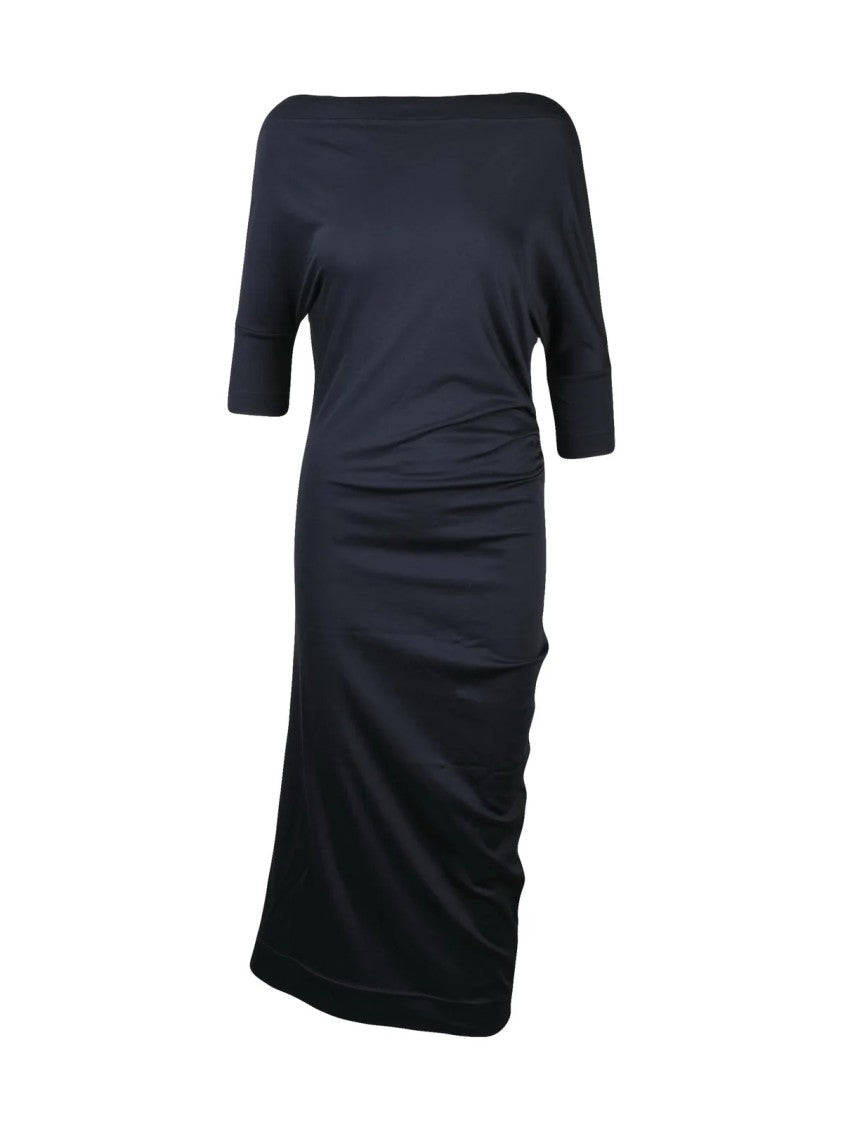 Vivienne Westwood Anglomania Asymmetric Ruched Jersey Dress With Boat Neckline