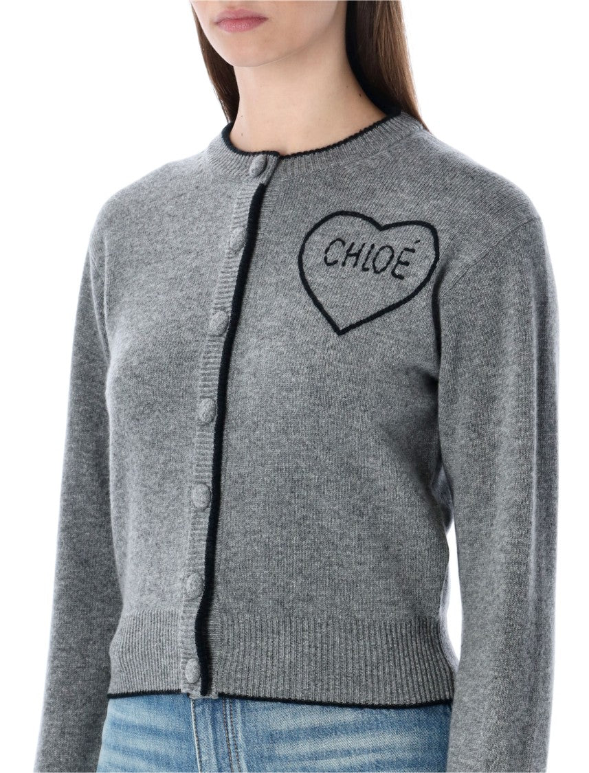 Chloé Ribbed Heart Logo Cardigan