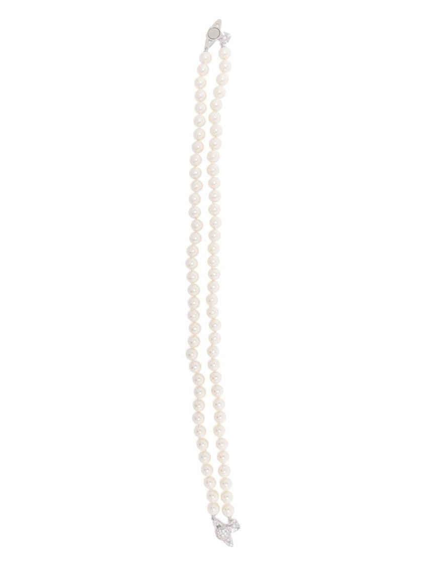 Vivienne Westwood Silver-Tone Double Strand Pearl Crystal Necklace