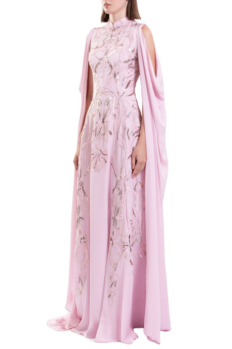 Saiid Kobeisy Crepe Georgette Dress With Draped Sleeves