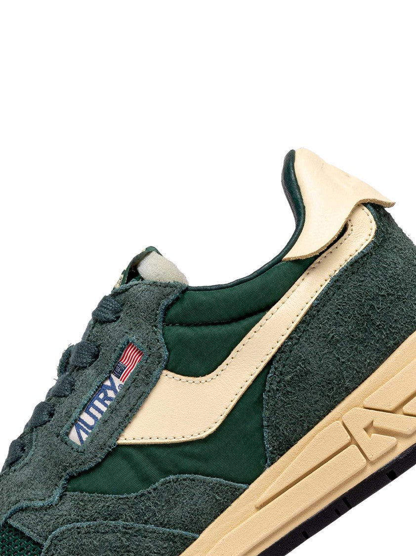 Autry Retro-Inspired Green Sneakers With Crackled Leather Inserts