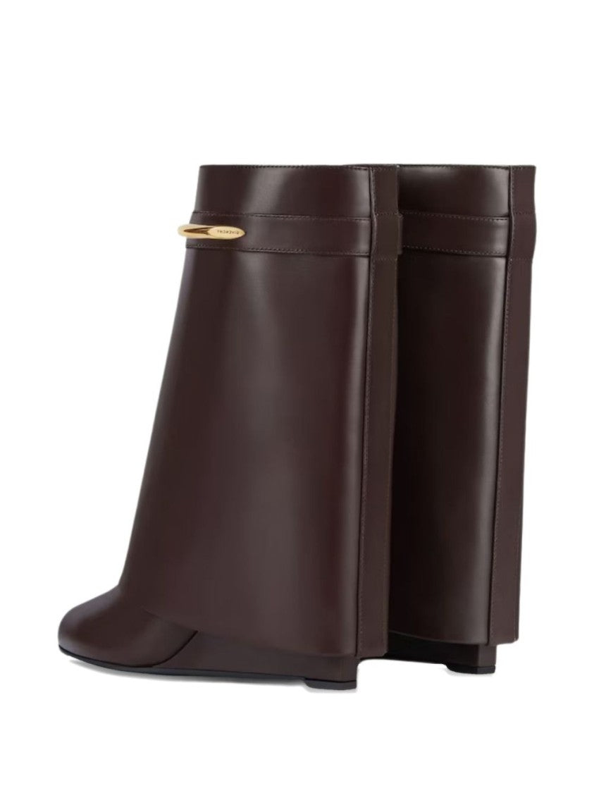 Givenchy Black Calf Leather Flared Wedge Boots