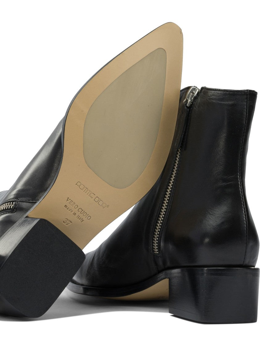 Pomme D'or Pointed Toe Black Calfskin Ankle Boots