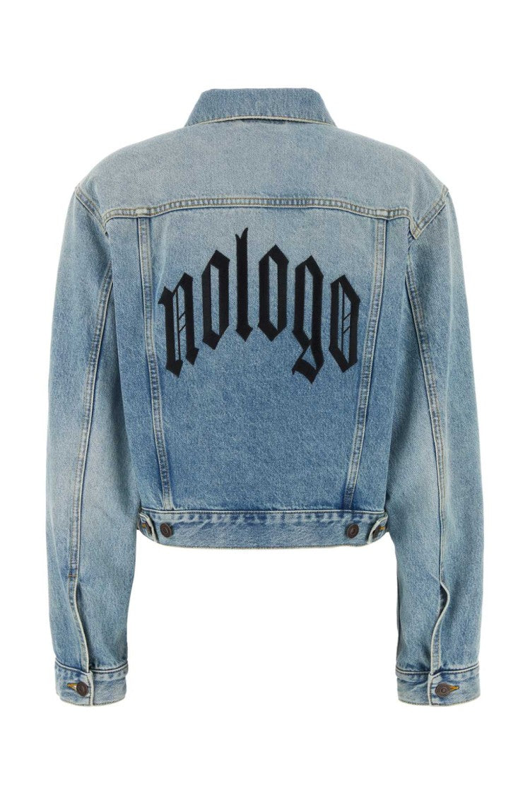 Balenciaga Cropped Denim Jacket With Embroidered Sleeves