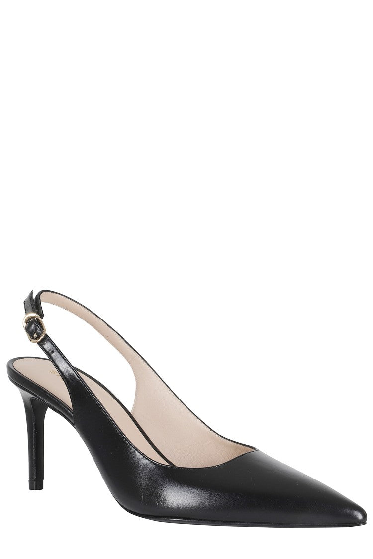 Stuart Weitzman Black Stuart Power Slingback 75 Pointed Leather Pumps