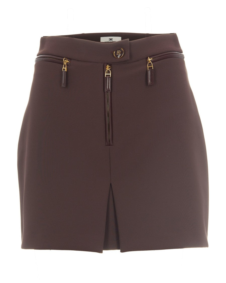 Elisabetta Franchi Double Crepe Skirt With Zip In Burgundy