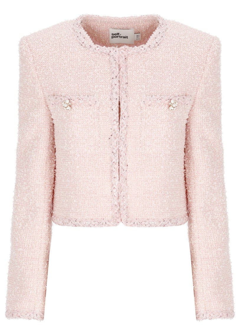 Self-Portrait Pink Boucle Jewel Buttons Blazer