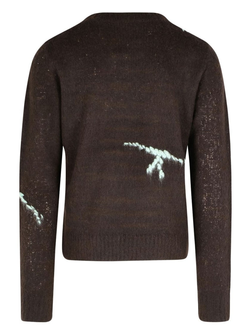 Dries Van Noten Brown Alpaca Blend Embroidered Crew Neck Sweater