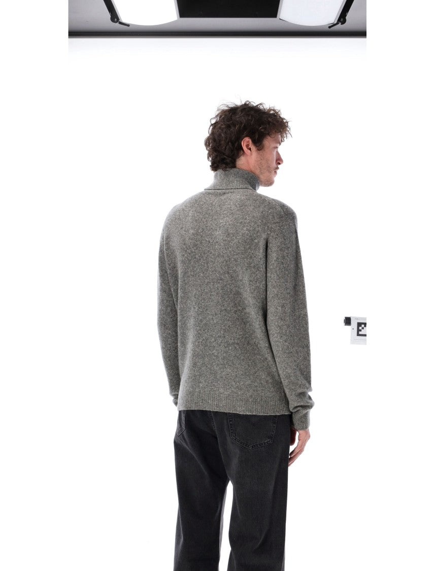 Roberto Collina Textured High-Neck Sweater In Solid Grey