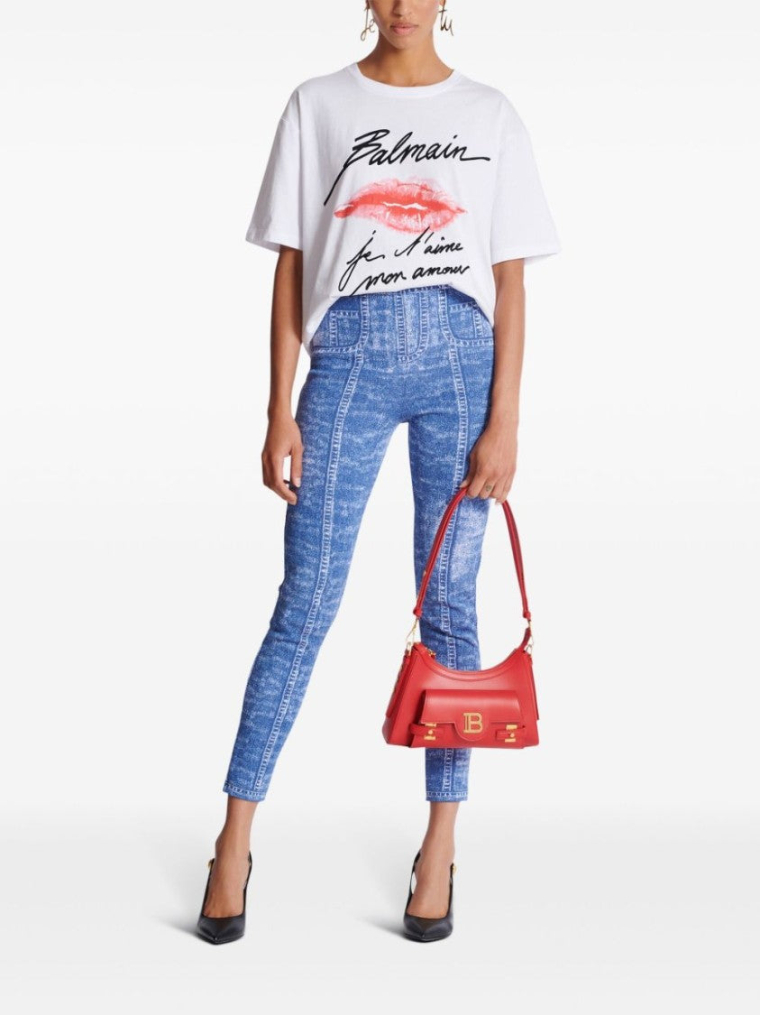 Balmain White Black Kiss Print Cotton Top