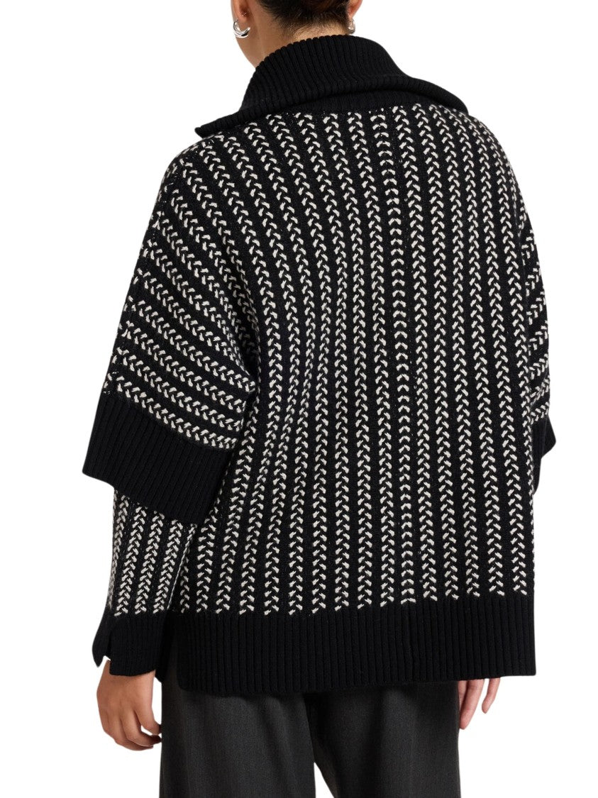 Elena Miro` Kimono High-Collar Wool Knit Zip Jacket
