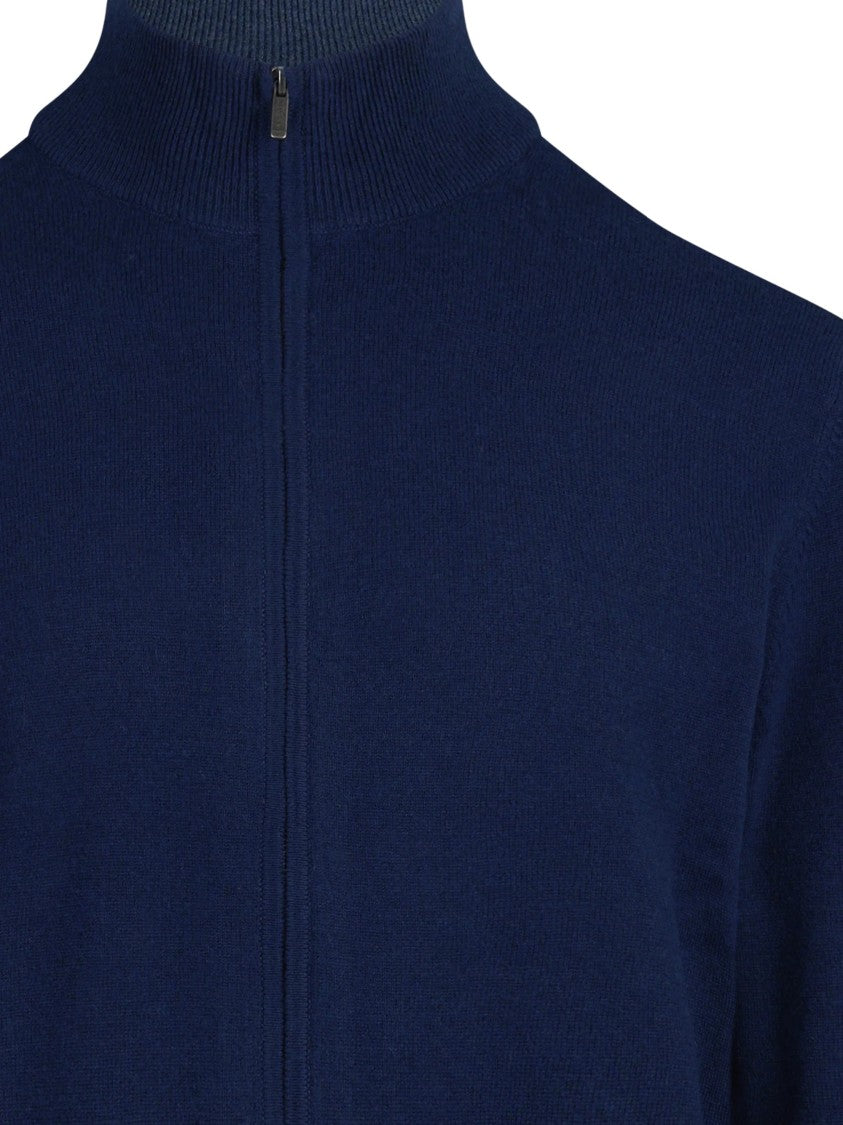 Mc2 Saint Barth Grant Navy Blue High Neck Wool-Cashmere Cardigan