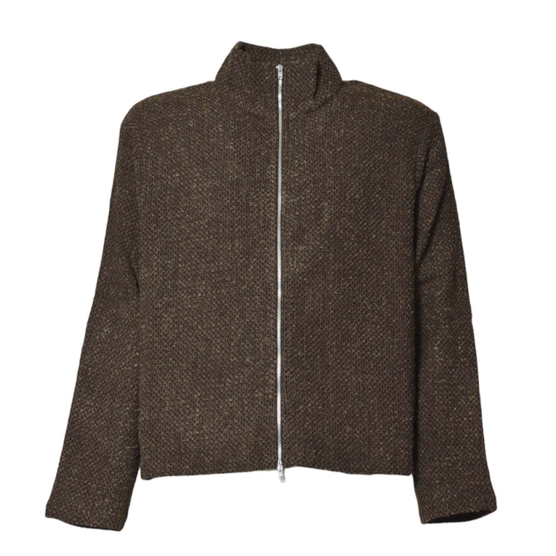 Our Legacy Textured Brown Knit Sweater With Front Zipper And Stand-Up Collar