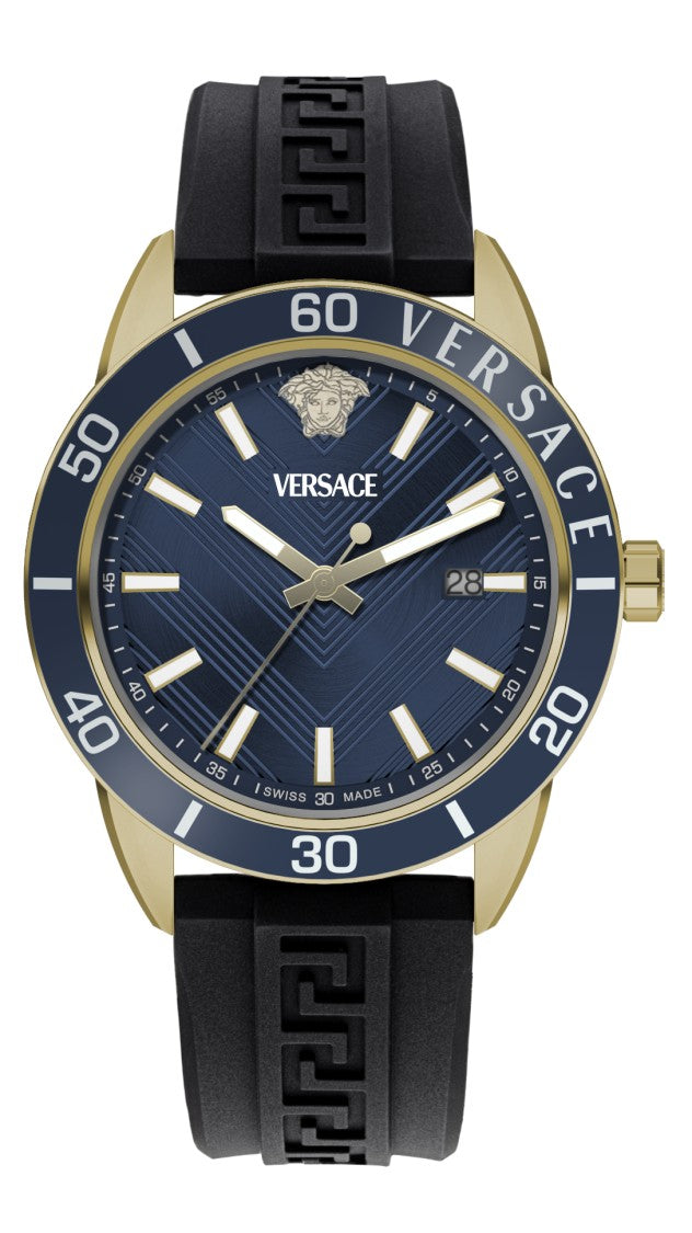 Versace Greca Urban 43Mm Men's Quartz Watch With Blue Dial