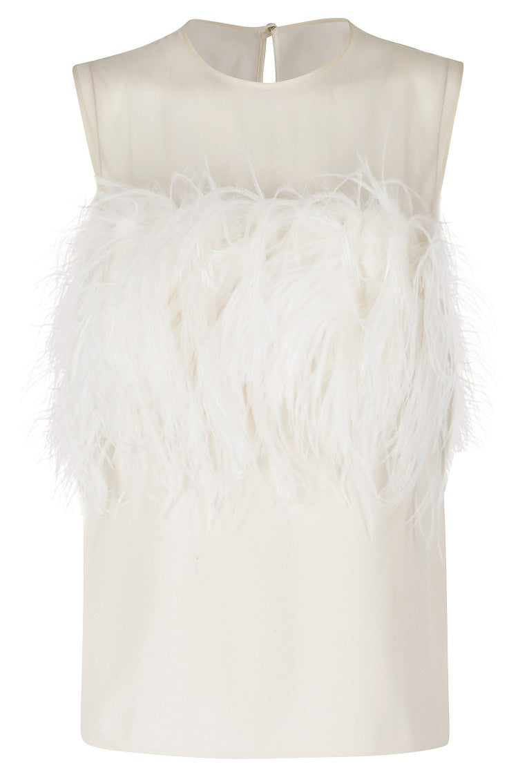 Alberta Ferretti White Graphic Print Feather Tank Top