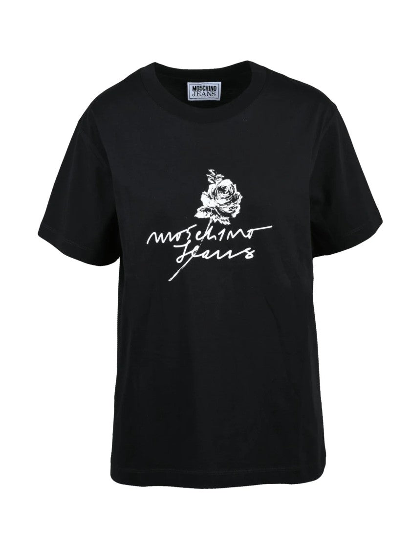 Mo5ch1no Jeans Black Rose Cotton T-Shirt