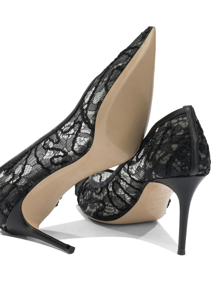 Casadei Pointed Toe Lace Overlay Pumps