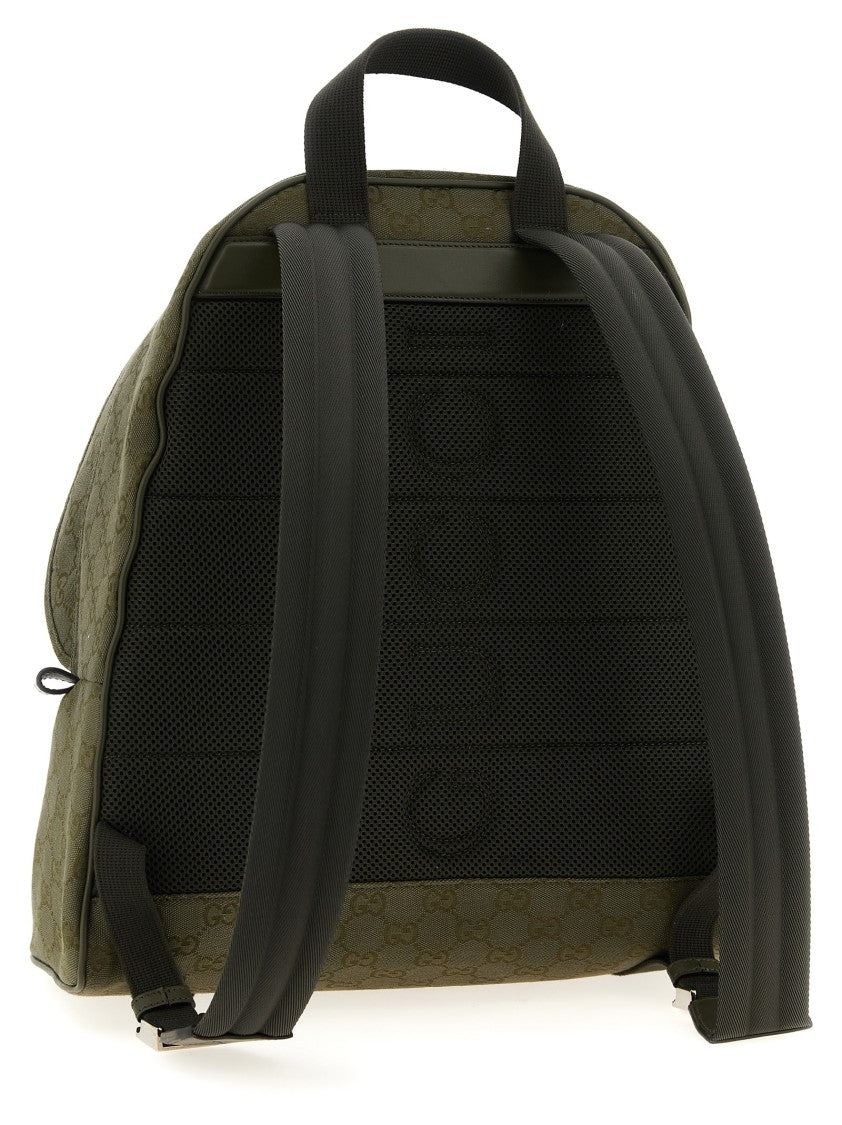 Gucci Medium Gg Fabric Backpack With Leather Accents