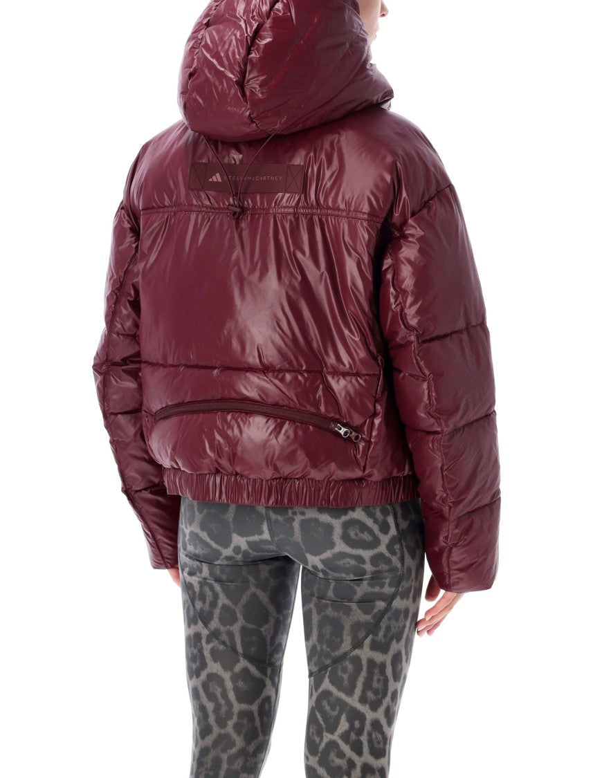Adidas By Stella Mccartney Burgundy Short Quilted Cropped Down Jacket