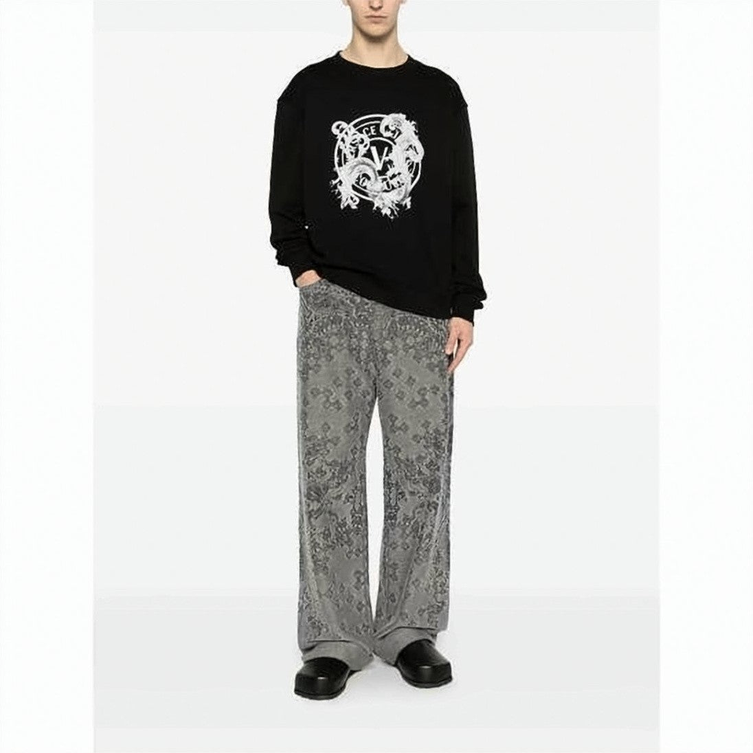 Versace Long-Sleeve Black T-Shirt With Artistic White Graphic