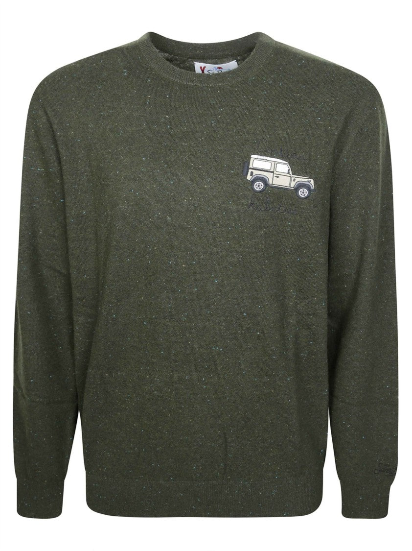 Mc2 Saint Barth Donegal Green Vintage Car Embroidered Wool Sweater