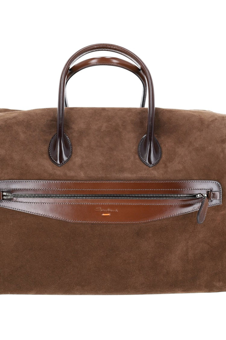 Santoni Suede Leather Handcrafted Weekender Bag