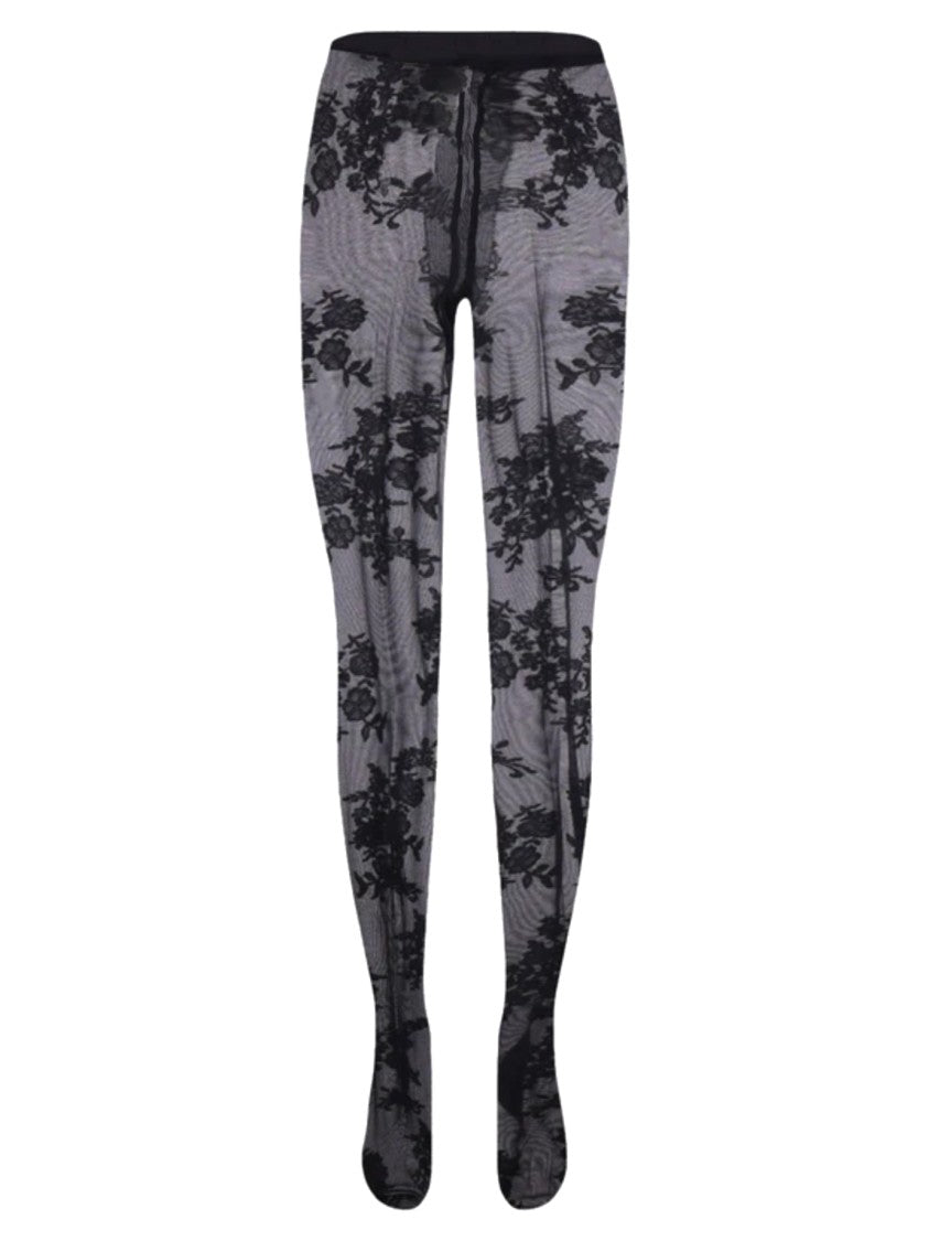 Valentino Sheer Black Floral Pattern Socks