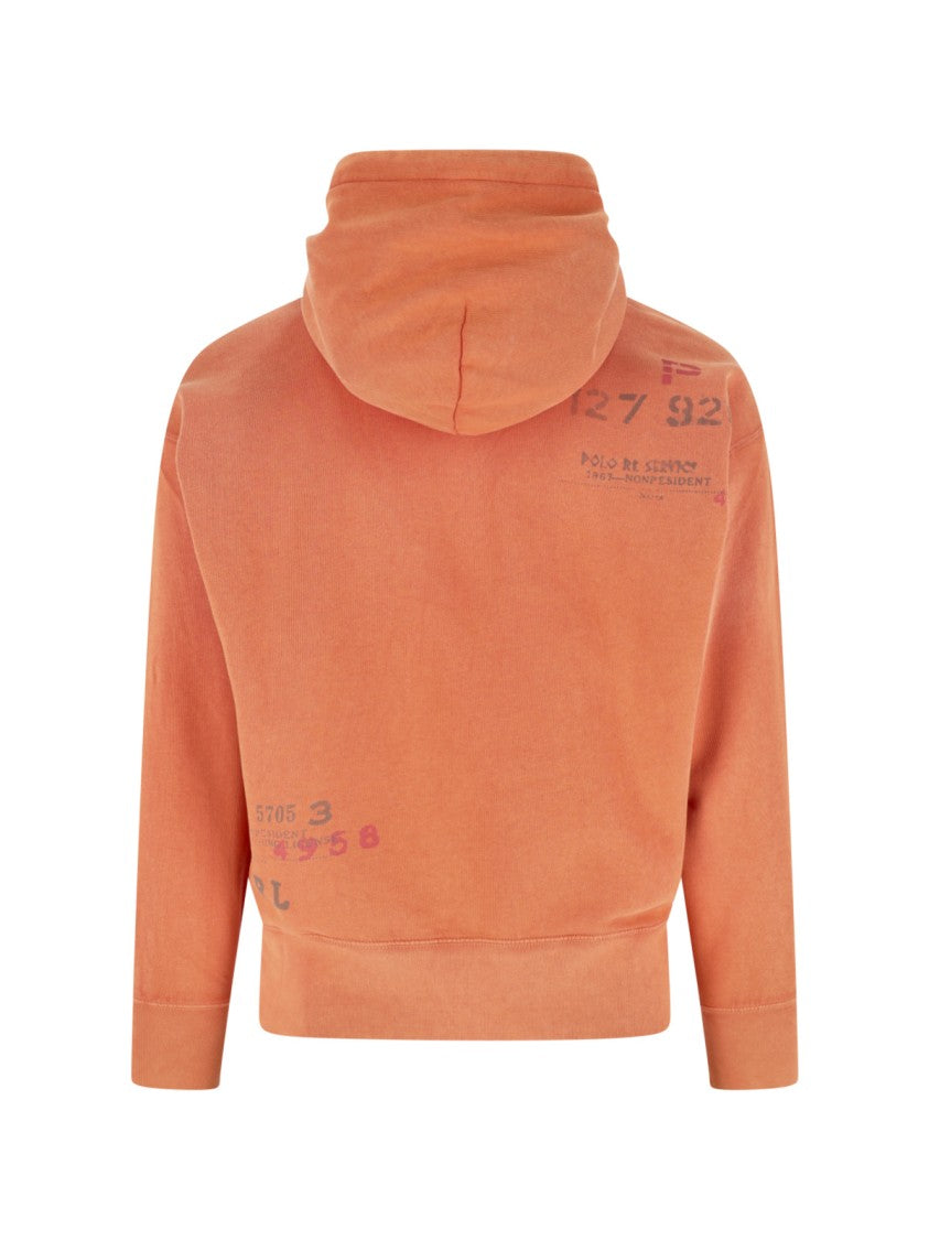 Polo Ralph Lauren Orange Relaxed Fit Graphic Printed Cotton Hoodie