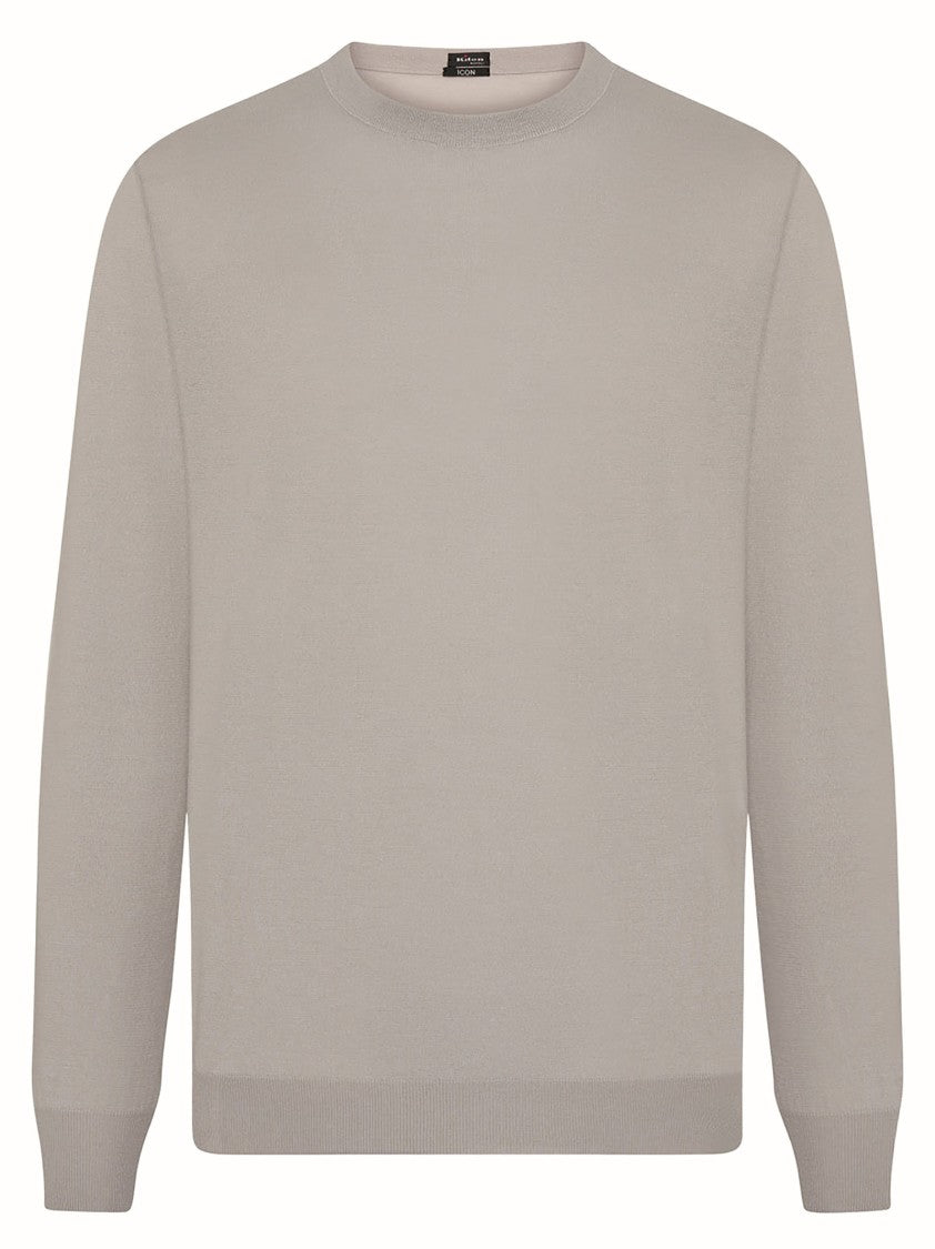 Kiton Sand-Colored Cotton Knit Crew Neck Sweater