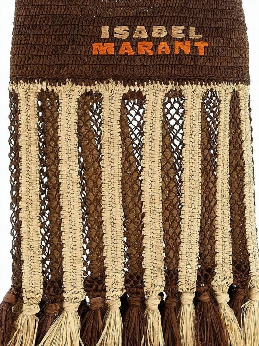 Isabel Marant Raffia Woven Shoulder Bag With Tassel Accents