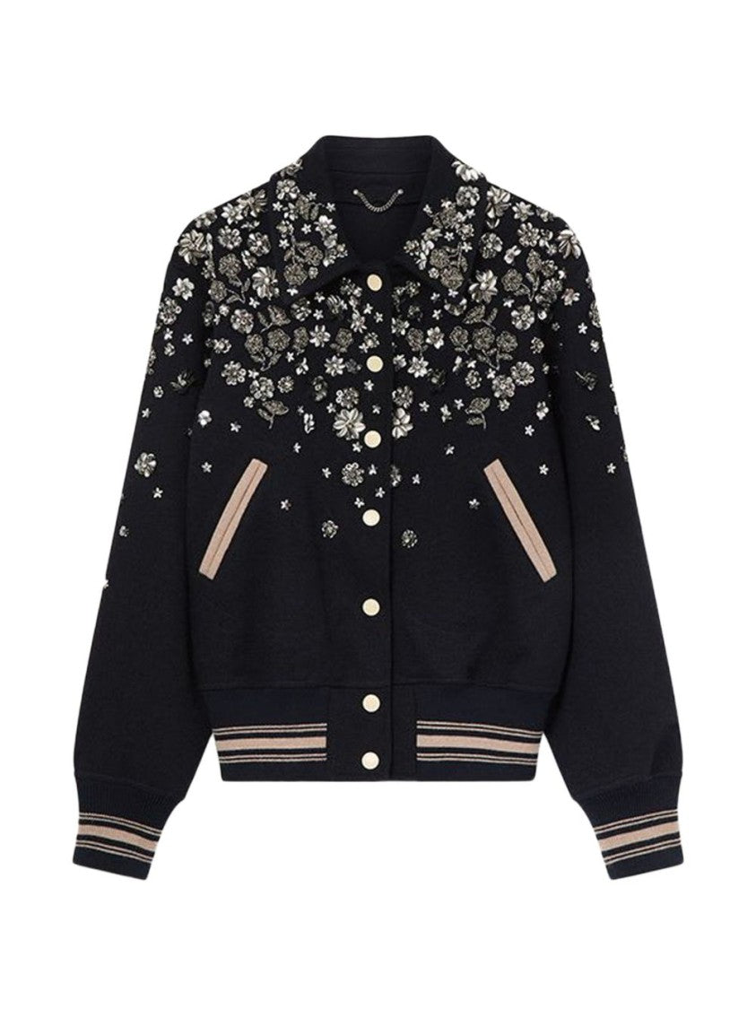 Golden Goose Floral Embroidered Black Ribbed Jacket