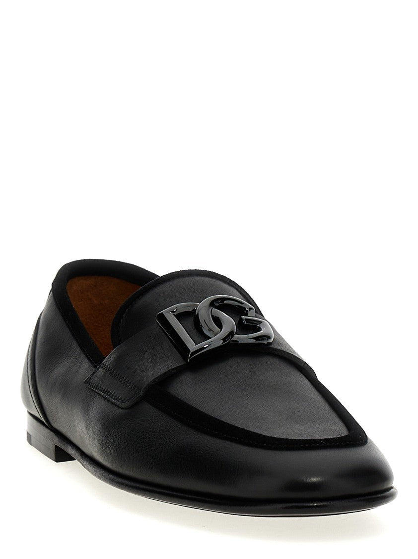 Dolce & Gabbana Logo Loafers With Suede Detail And Metal Appliqué