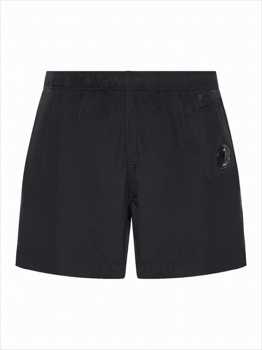 C.P. Company Streamlined Black Swim Shorts With Elastic Waistband