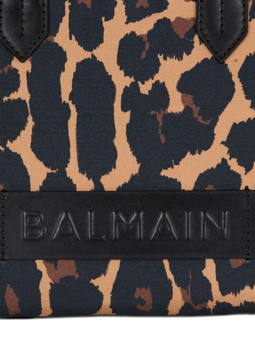 Balmain Leopard Print Structured Bag With Dual Handles