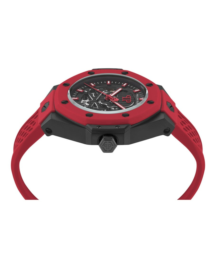 Philipp Plein Skeleton Dial Royal Automatic Watch With Red Silicone Strap