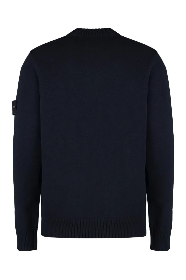 Stone Island Wool Crew Neck Sweater With Iconic Logo Patch