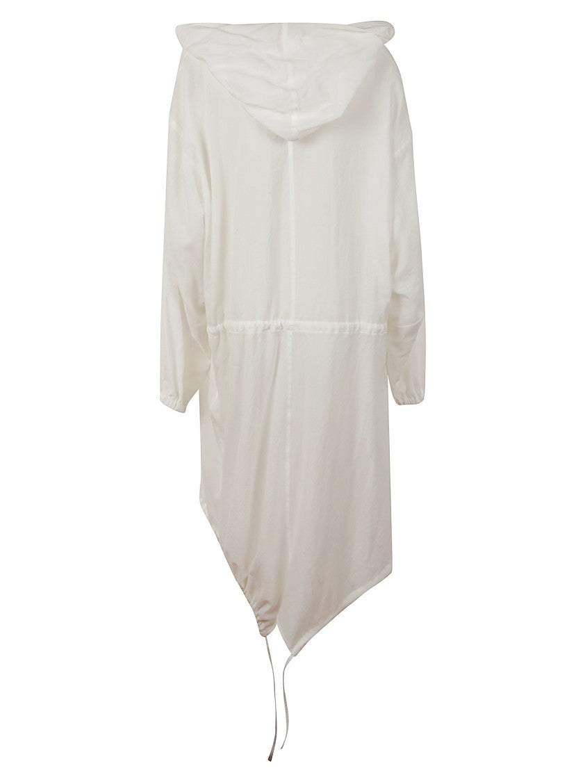 Yohji Yamamoto White Cotton Duster Coat With Drawstring Hood